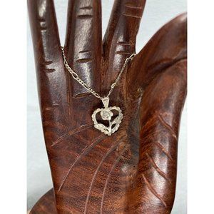 Italian 925 Sterling Silver Dainty Sweet Rose Heart on Chain 10 1/2" Drop